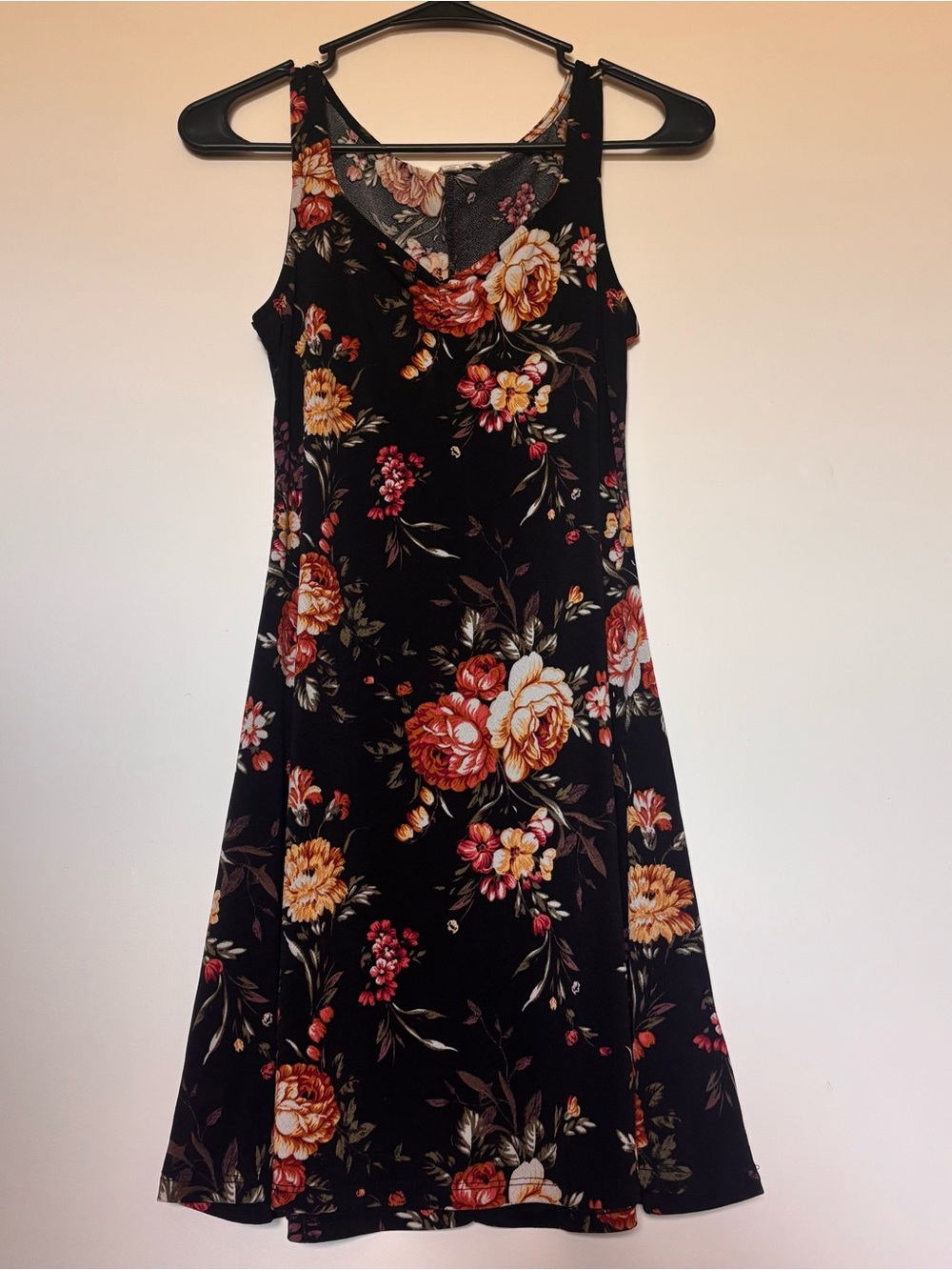 Wallflower Black Floral A-Line Dress with Warm Bouquet